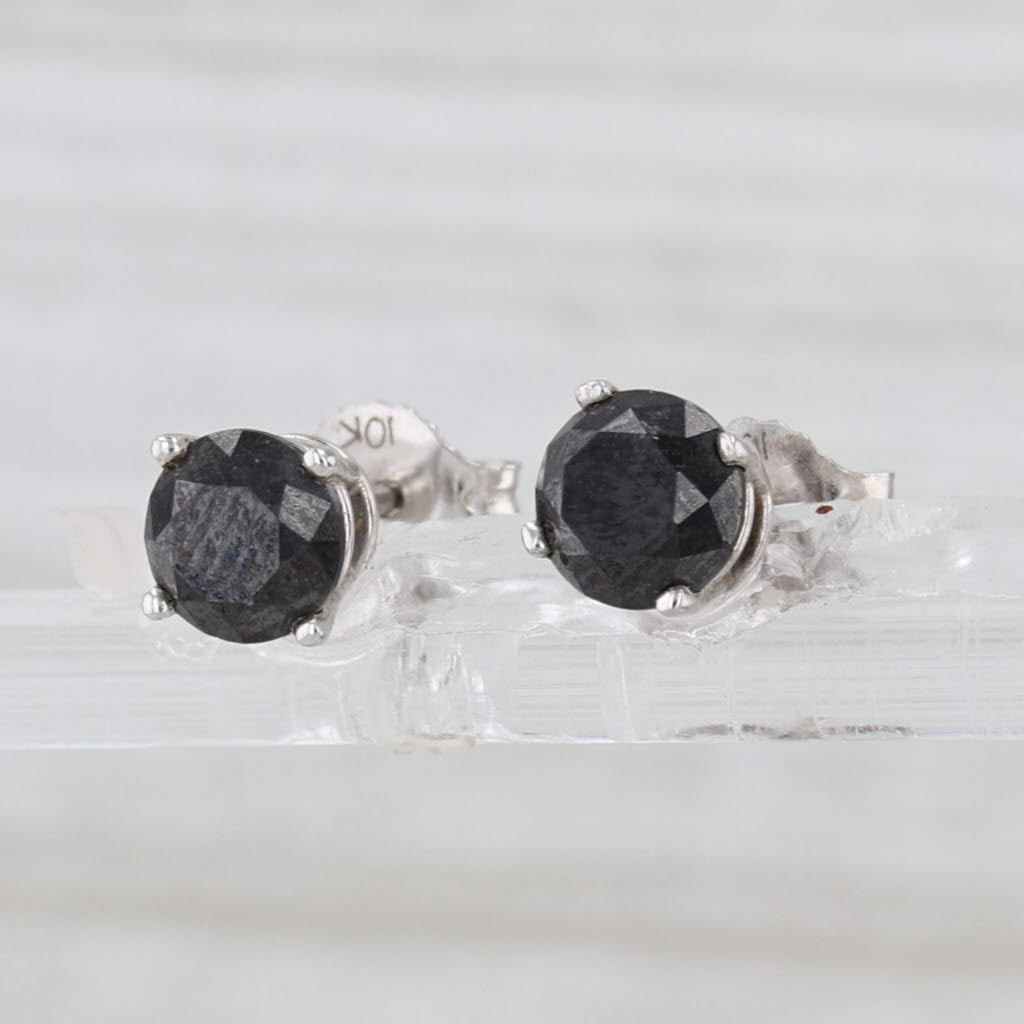 1.20ctw Black Diamond Stud Earrings 10k White Gold Round Solitaire Studs