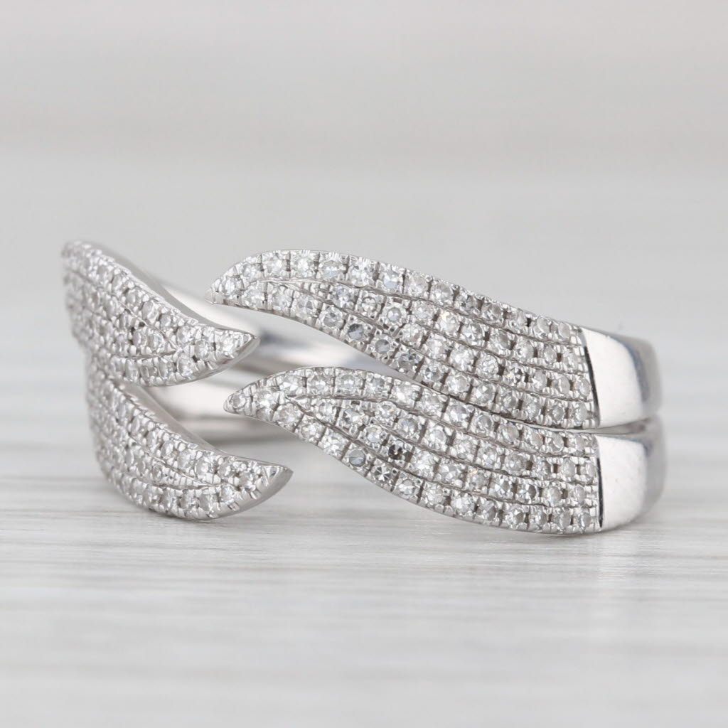 Light Gray Shy Pave 0.40ctw Diamond Bypass Ring 14k White Gold Size 7.5