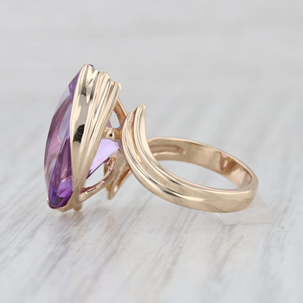 10ct Amethyst Fantasy Marquise Solitaire Ring 14k Yellow Gold Size 6.5