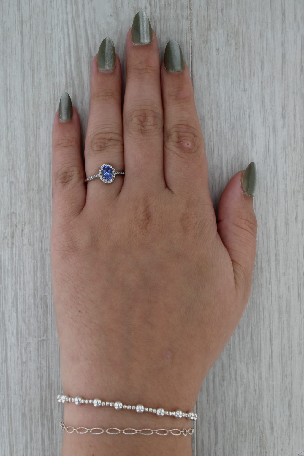0.83ctw Tanzanite Diamond Halo Ring 14k White Gold Size 7.25