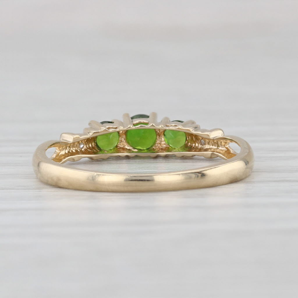0.40ctw Chrome Diopside 3-Stone Ring 10k Yellow Gold Size 7.25 Diamond Accents