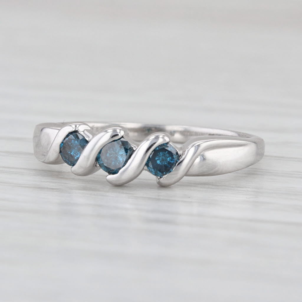 0.24ctw Blue Diamond 3-Stone Ring 14k White Gold Sz 6.25 Stackable Wedding Band