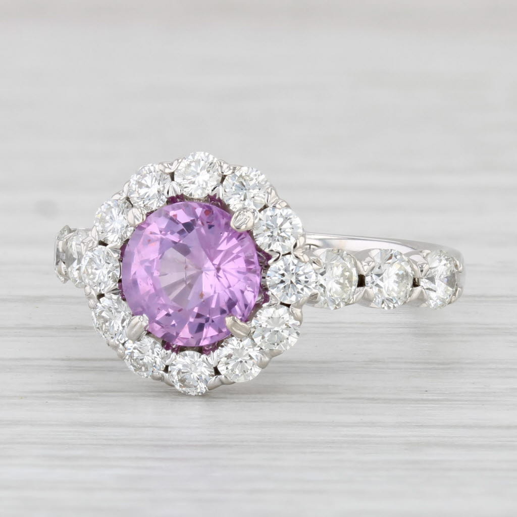 Light Gray 3.14ctw Pink Sapphire Diamond Halo Ring 14k White Gold Size 6 Christopher