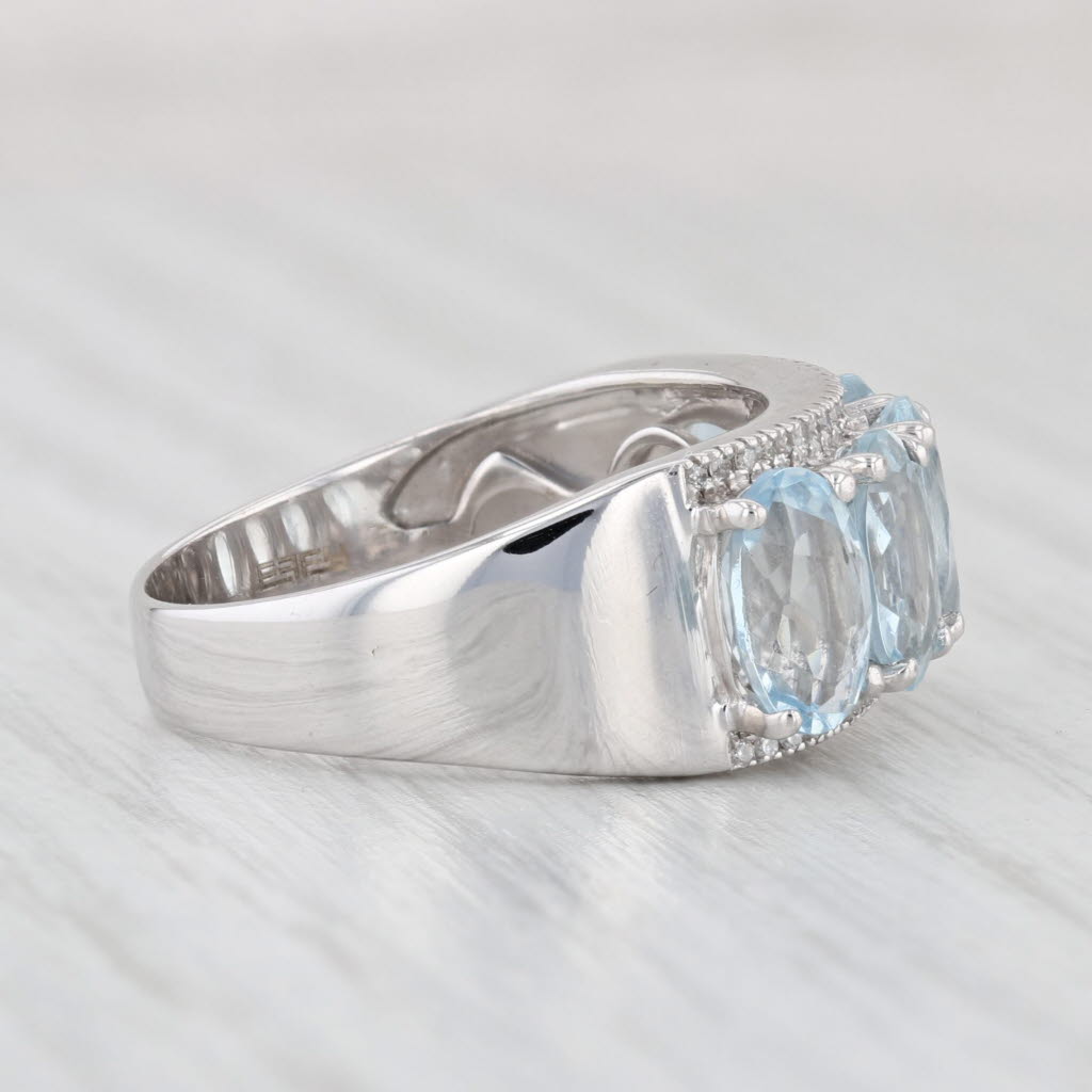 Light Gray 7.65ctw Aquamarine Diamond Ring 14k White Gold Size 7