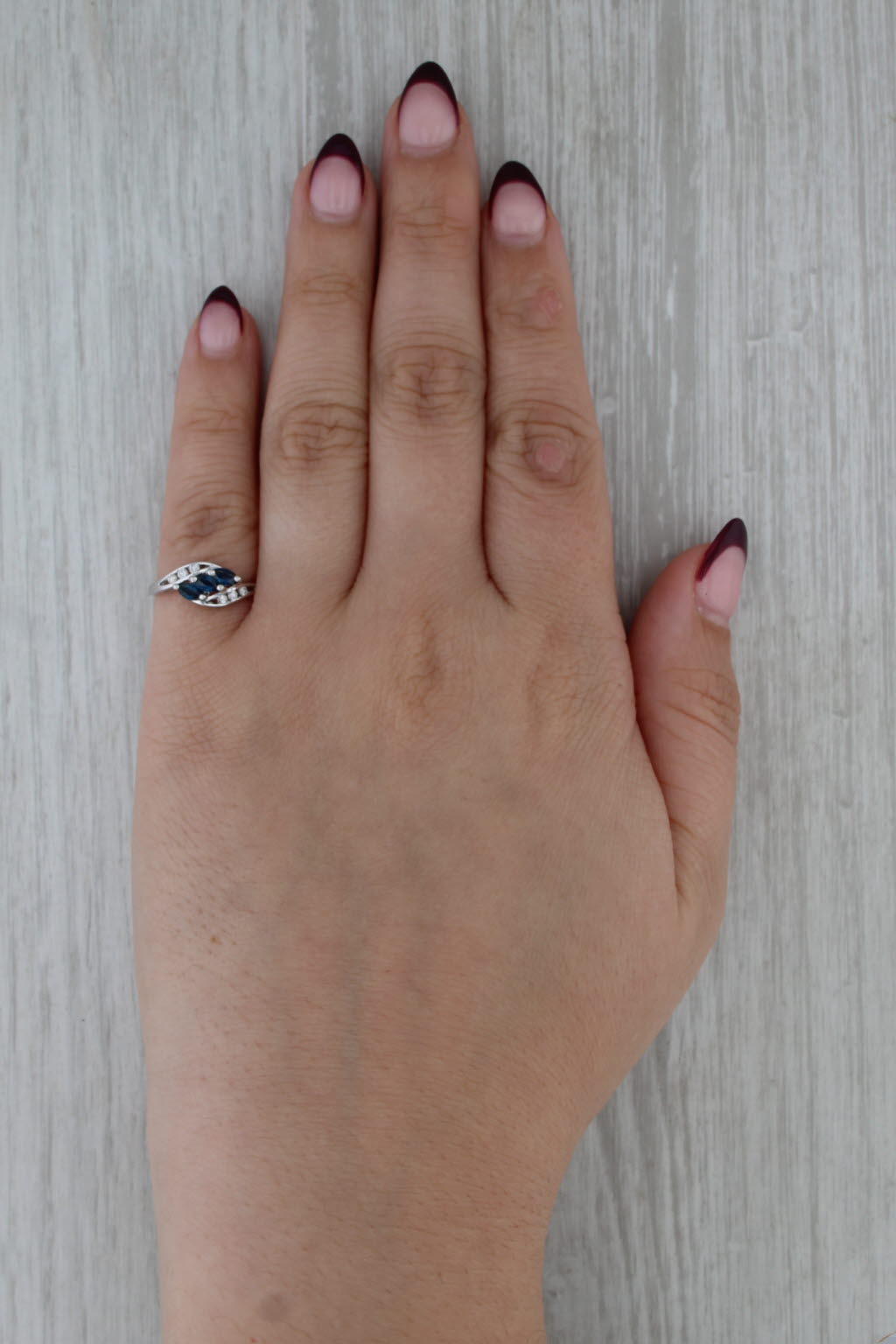 0.60ctw 3-Stone Blue Sapphires Diamonds Ring 14k White Gold Size 5.25