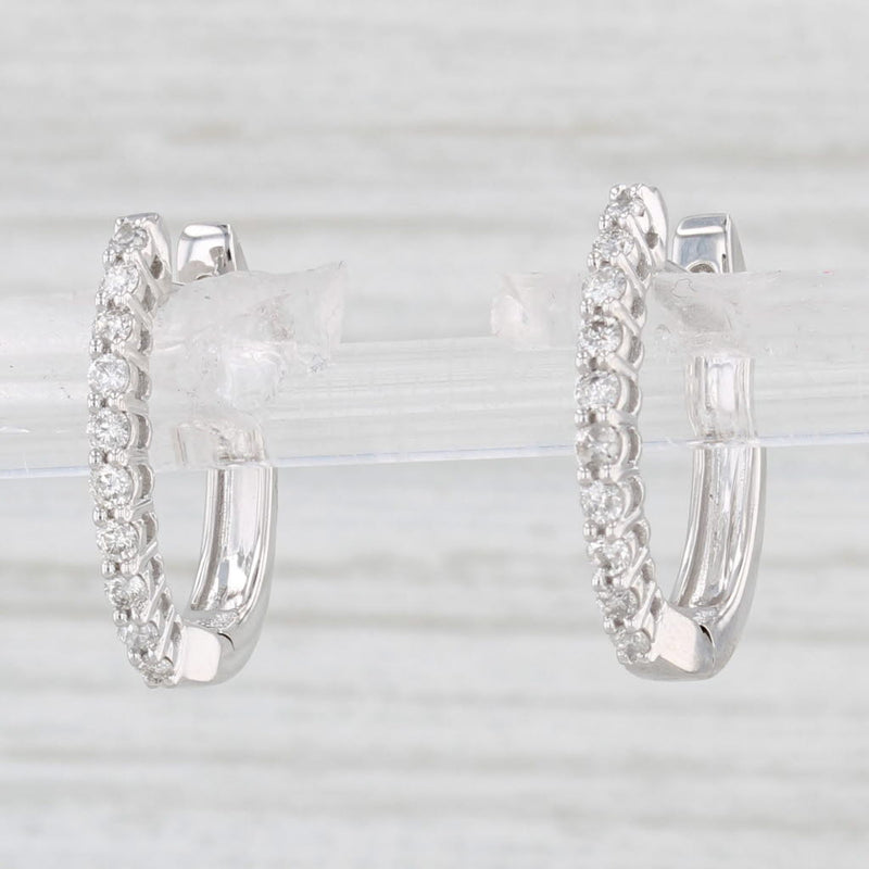 0.18ctw Diamond Hoop Earrings 14k White Gold Snap Top Hinged Hoops