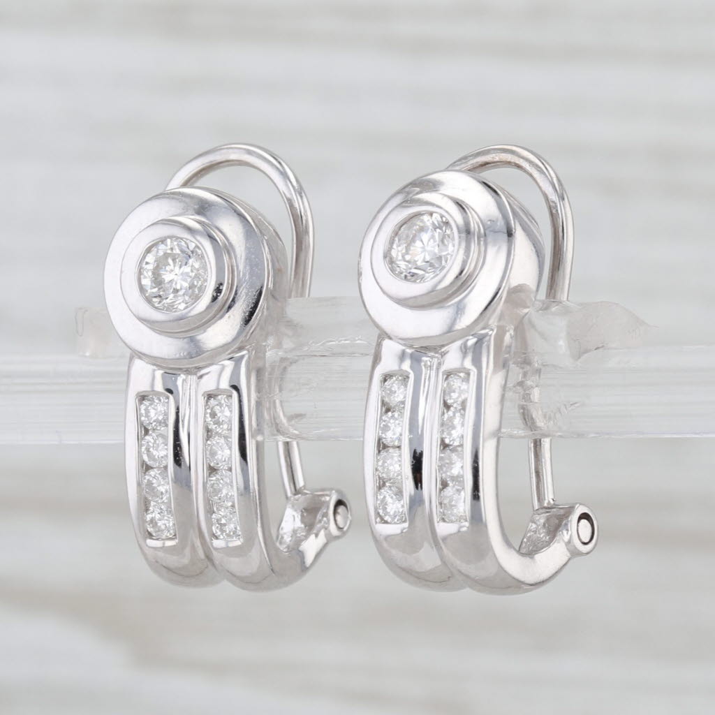 0.46ctw Diamond J-Hook Drop Earrings 14k White Gold Omega Backs