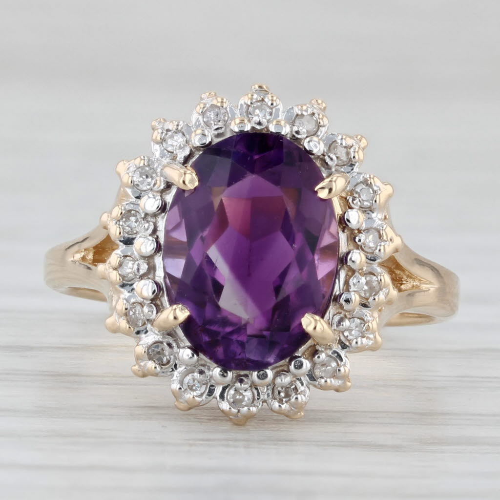 Light Gray 2.24ctw Amethyst Diamond Halo Ring 14k Yellow Gold Size 5.25