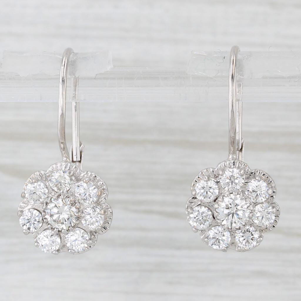 Light Gray 1.50ctw Diamond Flower Drop Earrings 18k White Gold Leverbacks