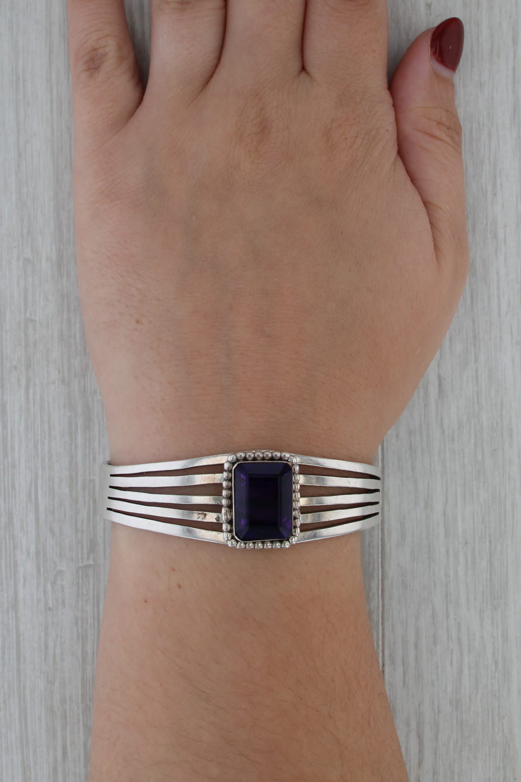 Vintage Navajo Native American Amethyst Cuff Bracelet Sterling Silver Russel Sam