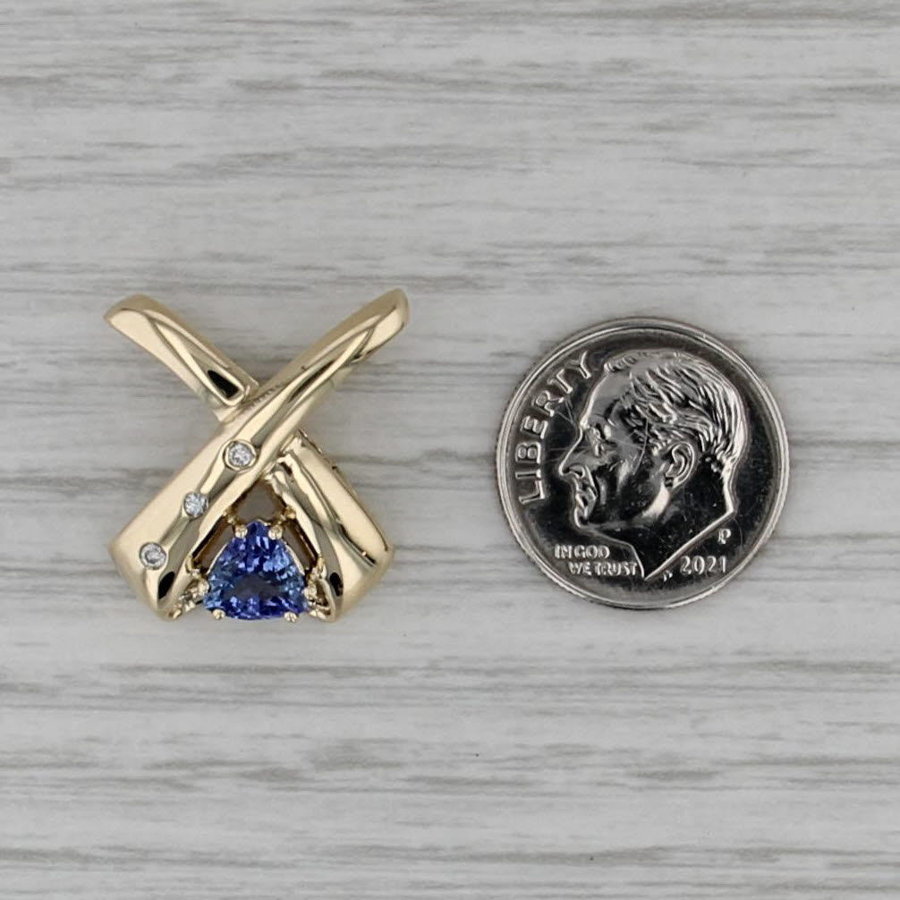 0.94ctw Tanzanite Diamond X Cross Over Pendant 14k Yellow Gold