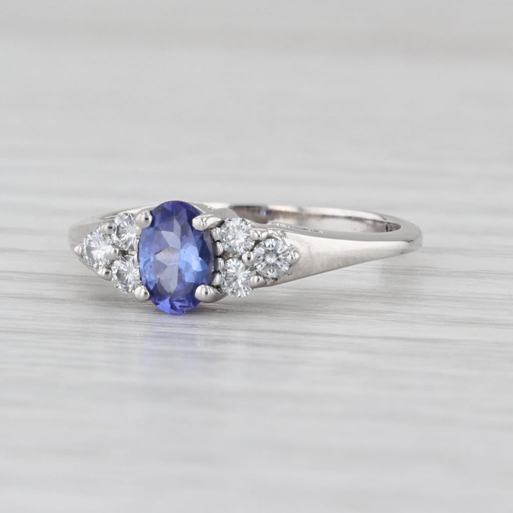 0.62ctw Oval Tanzanite Diamond Ring 14k White Gold Size 6.25
