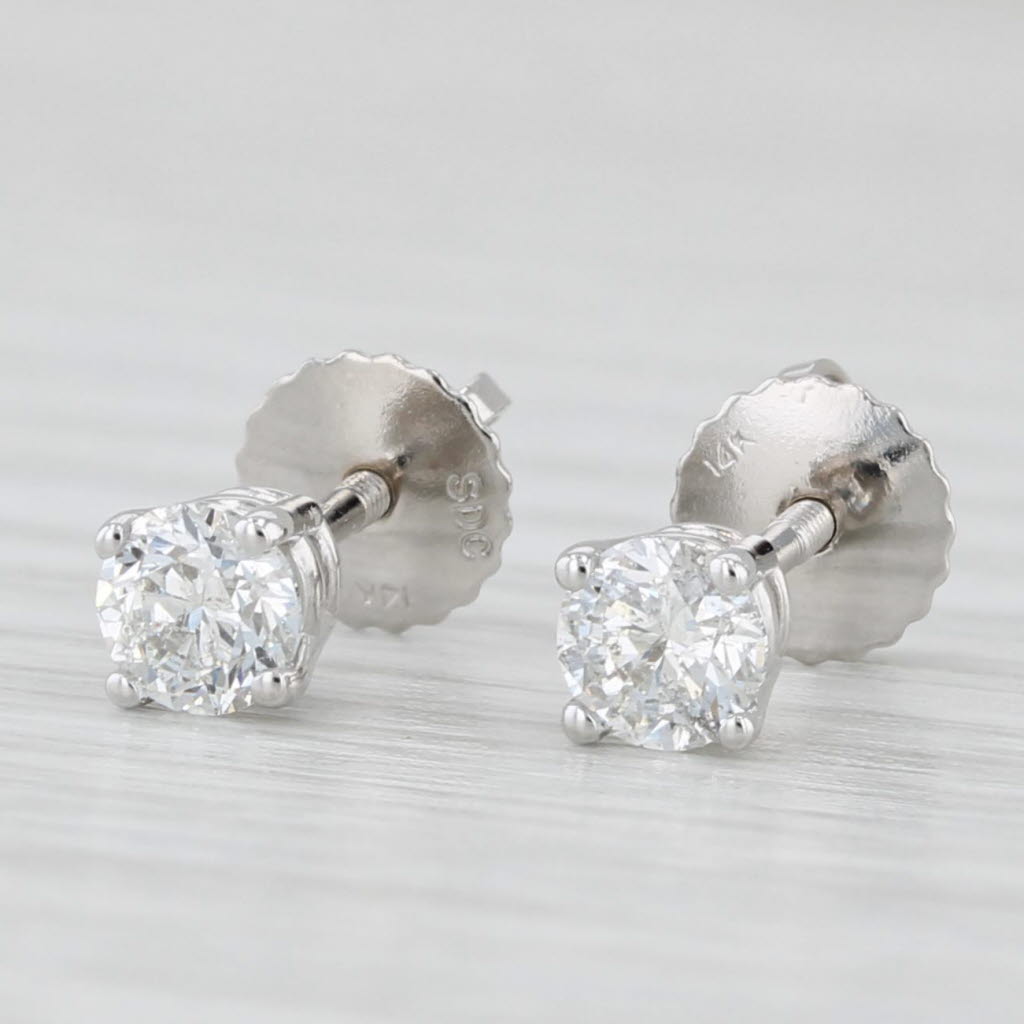 Light Gray 0.45ctw Round Diamond Solitaire Stud Earrings 14k White Gold Pierced Screw Backs