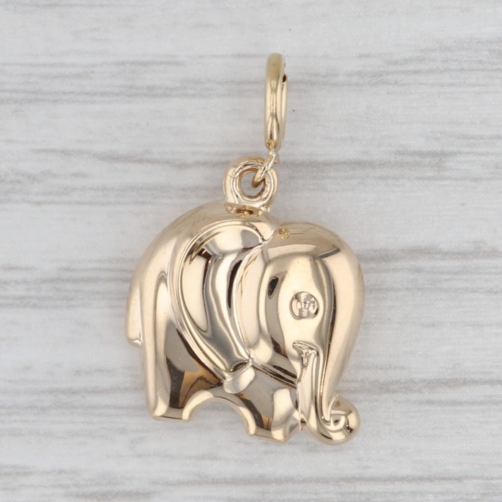 Gray Small Elephant Charm 14k Yellow Gold Pendant