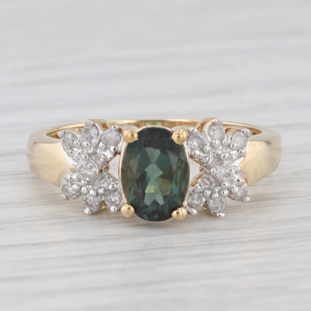 Light Gray 0.87ctw Green Labradorite Diamond Ring 10k Yellow Gold Size 6.25