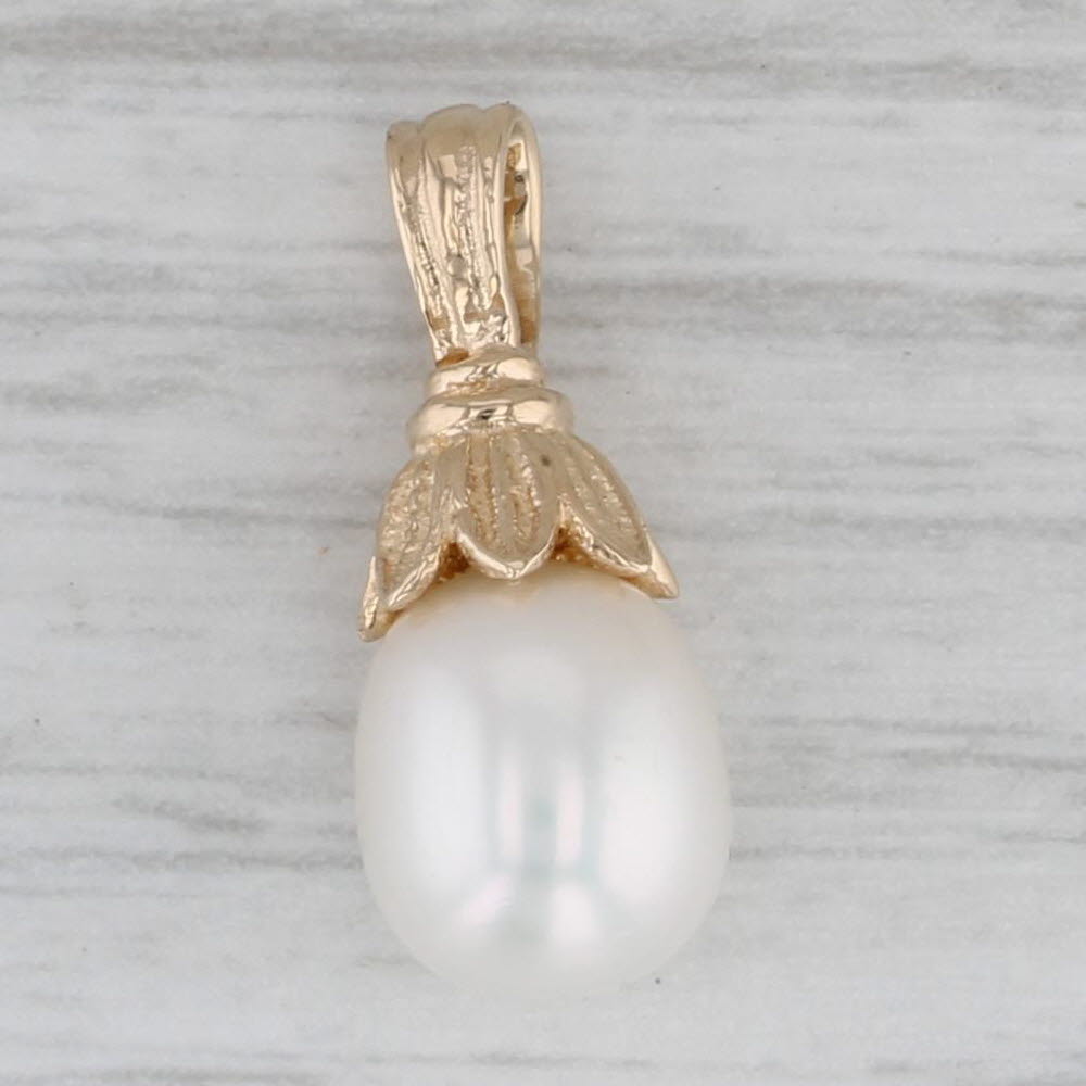 Gray Cultured Pearl Pendant 14k Yellow Gold Small Solitaire Drop