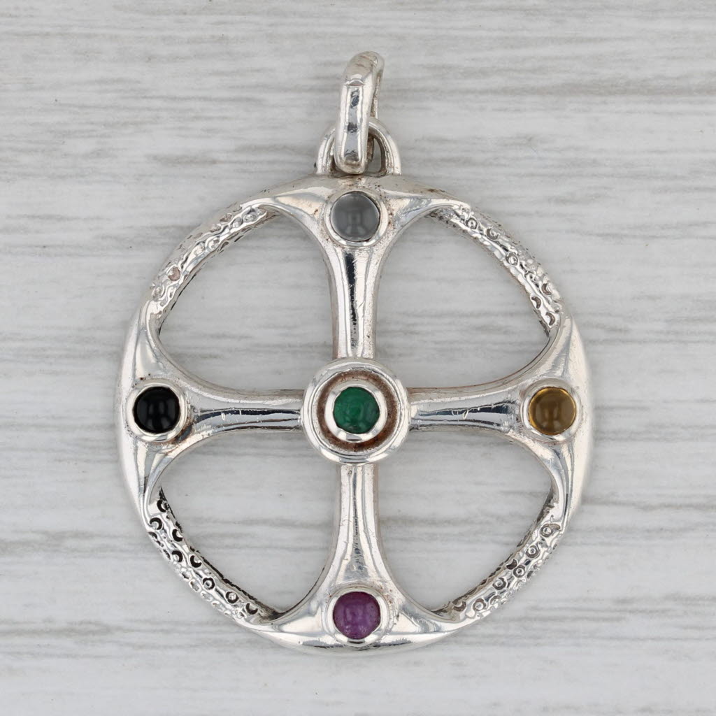 Gray Gemstone Cross Pendant Sterling Silver Citrine Ruby Onyx Emerald