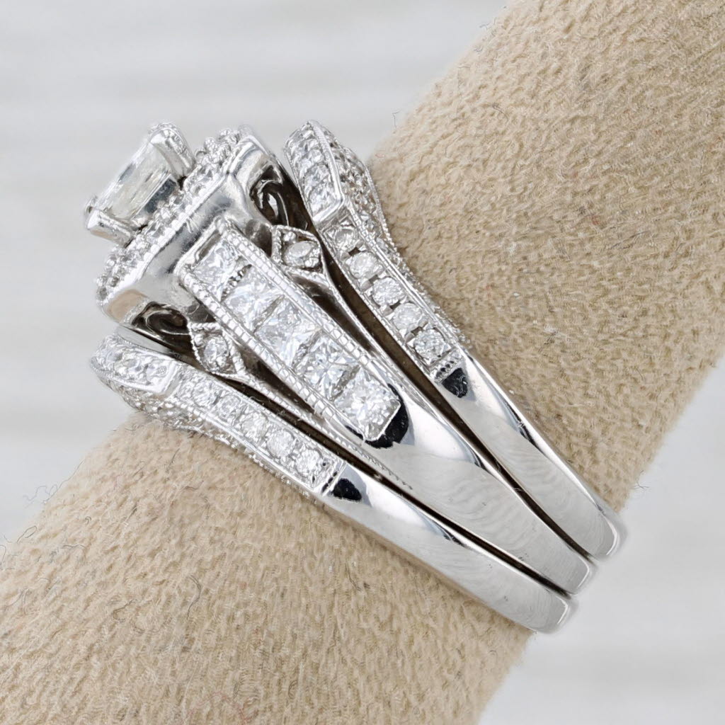 Gray 1.45ctw Diamond Halo Engagement Ring Wedding Band Bridal Set 14k White Gold