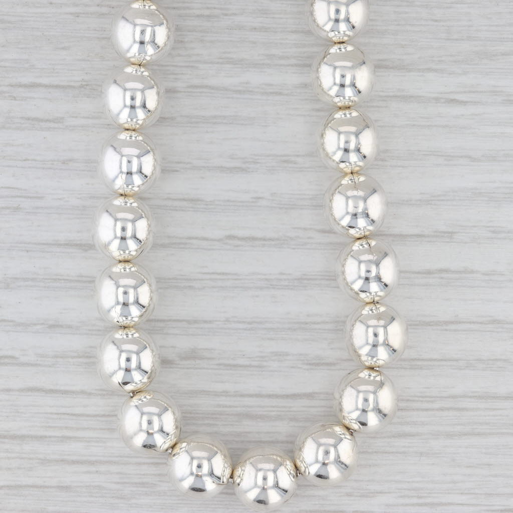Light Gray Bead Strand Necklace Sterling Silver 18" 10mm Statement