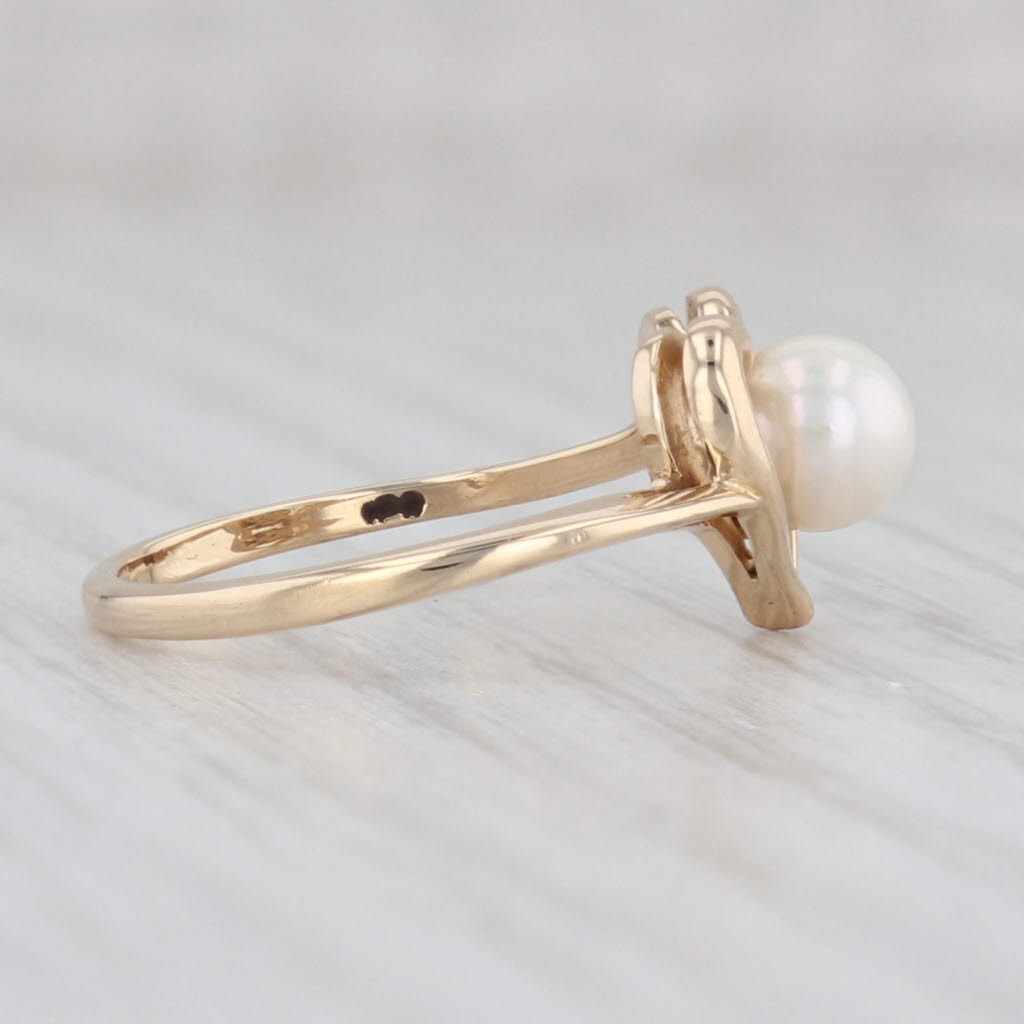 Light Gray Cultured Pearl Solitaire Heart Ring 14k Yellow Gold Size 5 June Birthstone