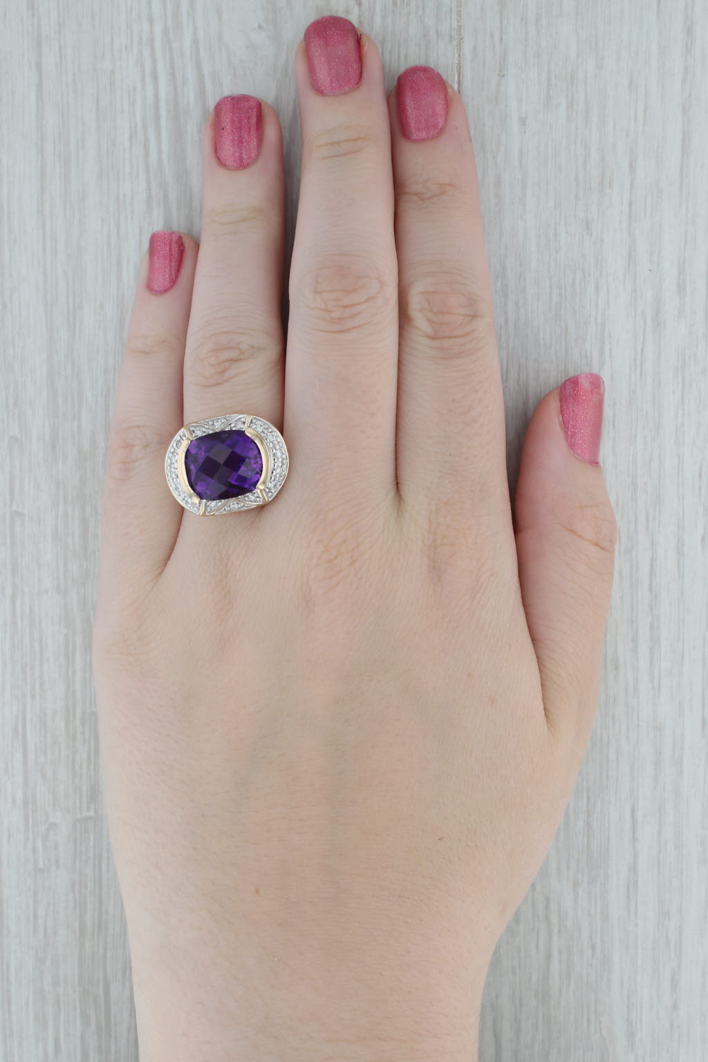 Gray 8.75ctw Amethyst Diamond Halo Ring 14k Yellow Gold Size 9 Cocktail