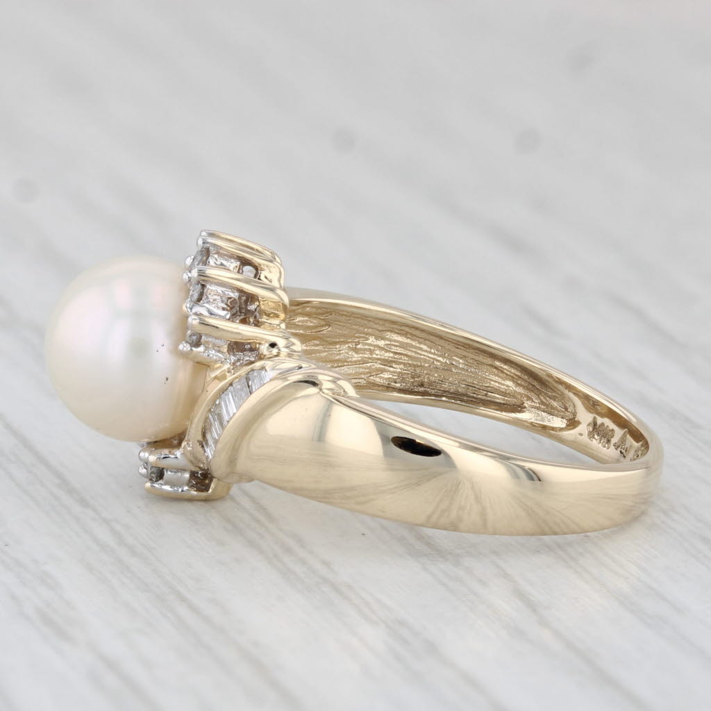 Light Gray Cultured Pearl Diamond Ring 14k Yellow Gold Size 7