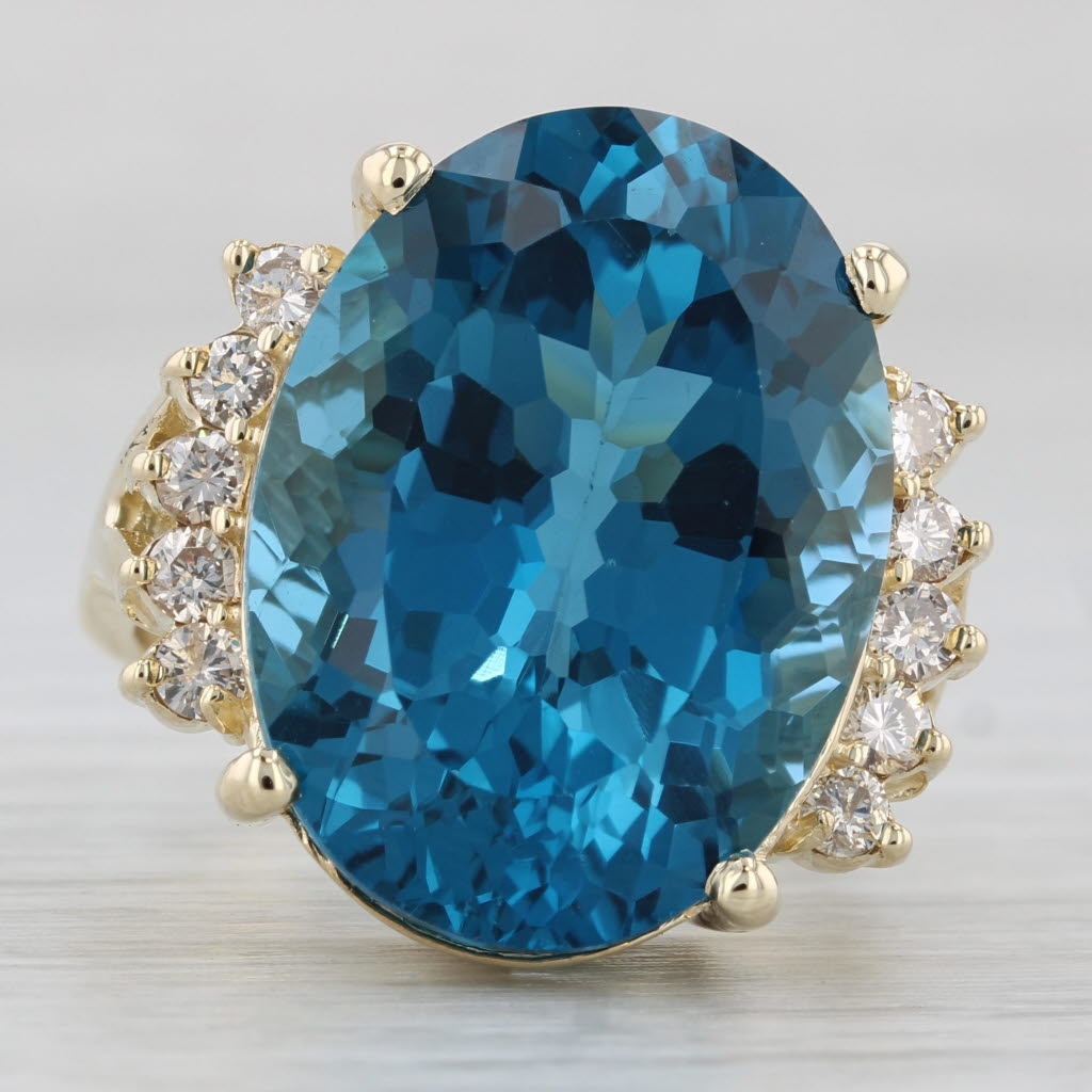 Dark Slate Gray 33.05ctw Blue Topaz Diamond Ring 14k Yellow Gold Size 9 Cocktail