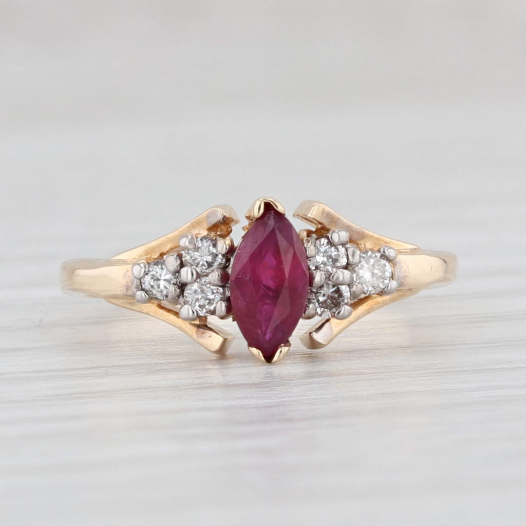 Light Gray 0.37ctw Marquise Ruby Diamond Ring 14k Yellow Gold Size 3.25