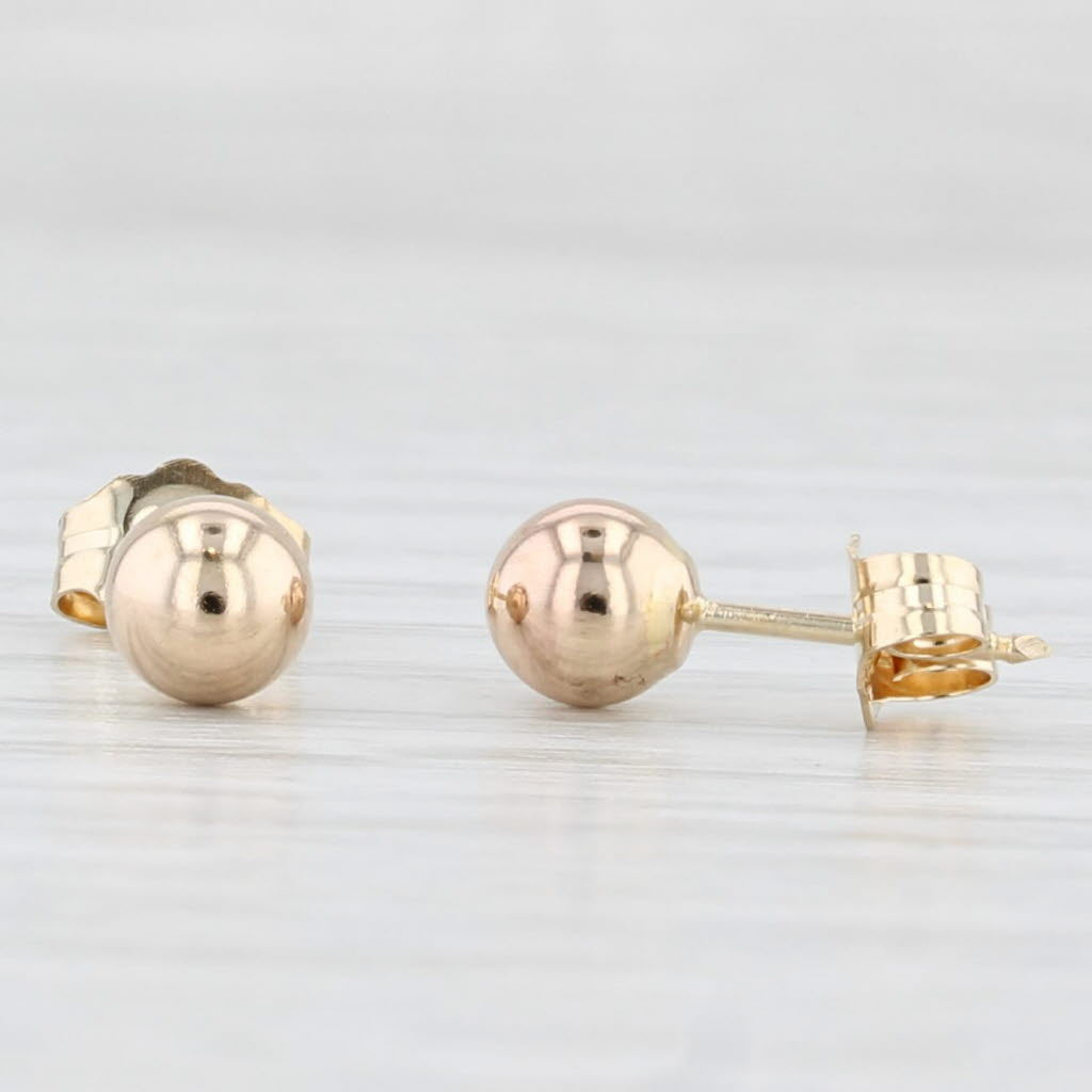 Light Gray Small Bead Stud Earrings 14k Yellow Gold 5mm