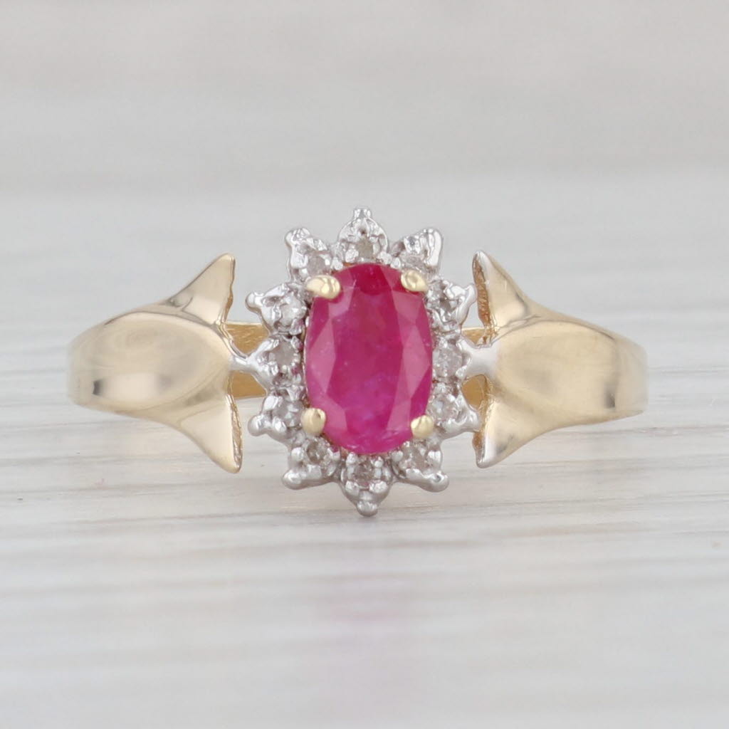 Light Gray 0.59ctw Oval Ruby Diamond Halo Ring 14k Yellow Gold Size 8.25