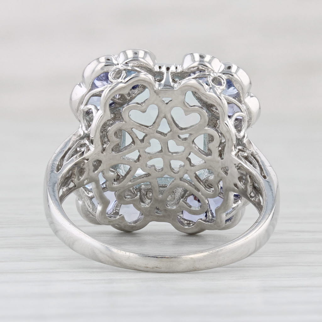 Light Gray 6.29ctw Aquamarine Tanzanite Cocktail Ring 14k White Gold Size 8.25