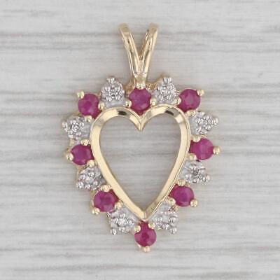 Gray 0.54ctw Ruby Diamond Open Heart Pendant 10k Yellow Gold