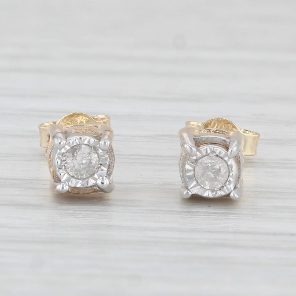 Light Gray Round Diamond Solitaire Stud Earrings 10k Yellow Gold Pierced Studs