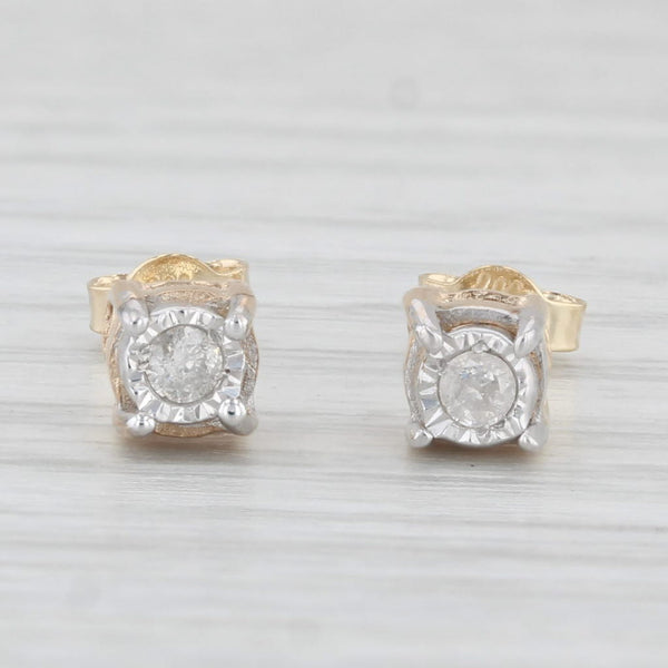Round Diamond Solitaire Stud Earrings 10k Yellow Gold Pierced Studs