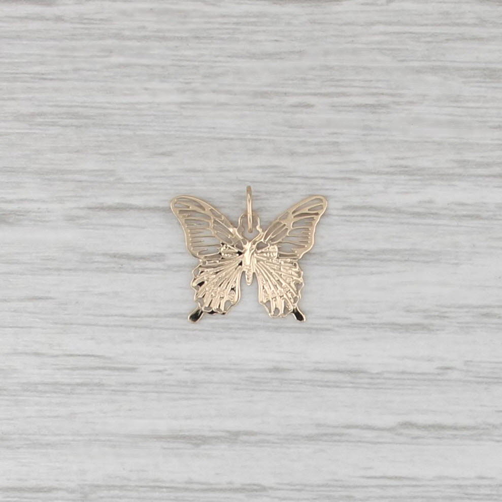Detailed Butterfly Pendant 14k Yellow Gold Thin Small Drop Charm