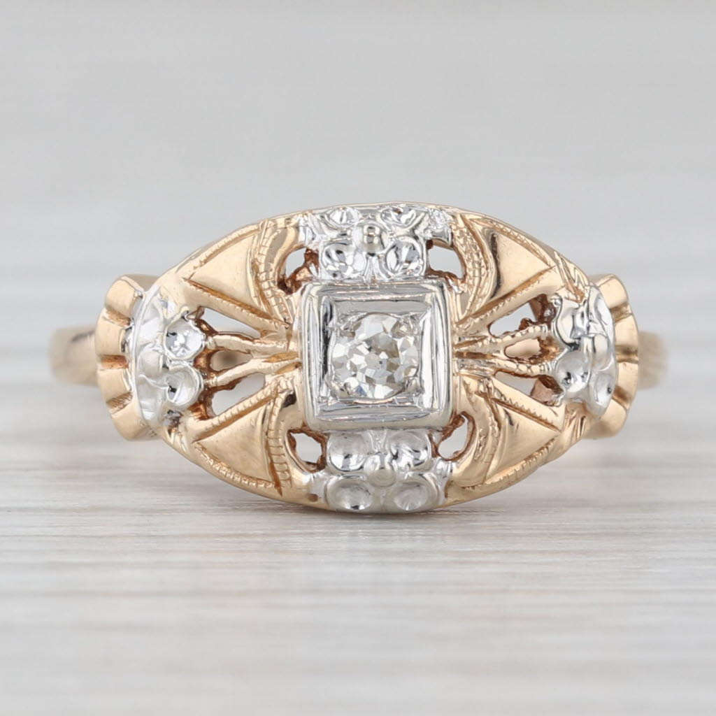 Vintage Diamond Ring 12k -13k Yellow Gold Size 6.75