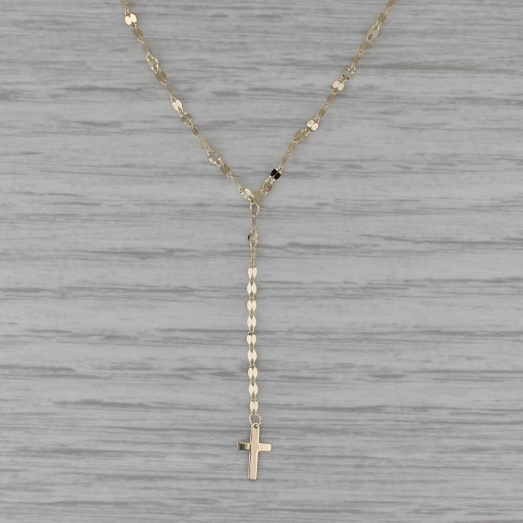 Cross Lariat Necklace 14k Yellow Gold 17" Mirror Chain