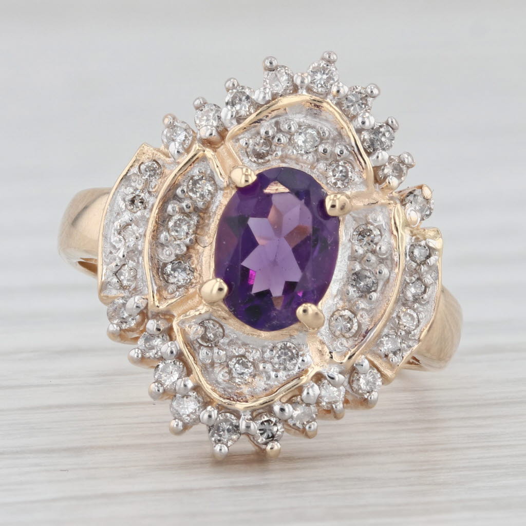 Light Gray 1.24ctw Amethyst Diamond Ring 14k Yellow Gold Size 7.5 Cocktail