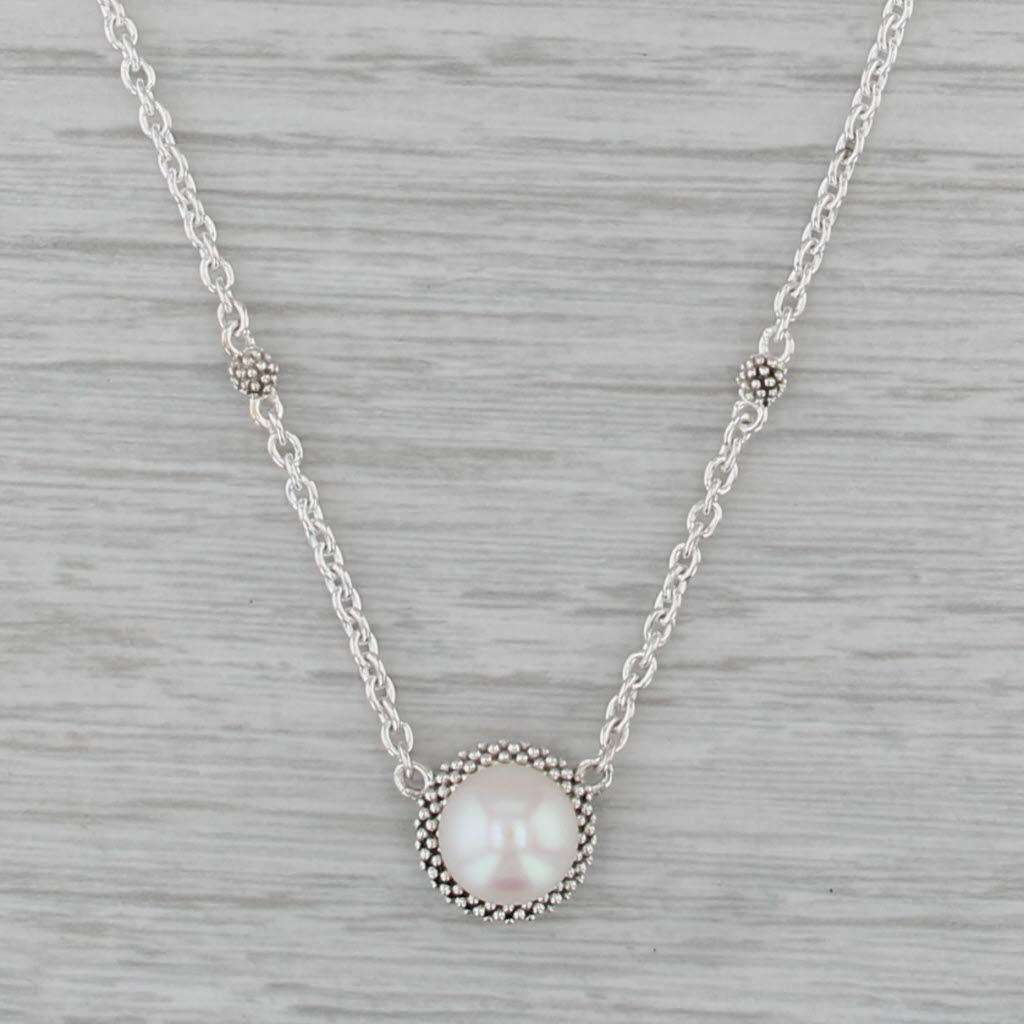 New Lagos Caviar Cultured Pearl Luna Necklace w/ Pouch Sterling Silver 16-18"