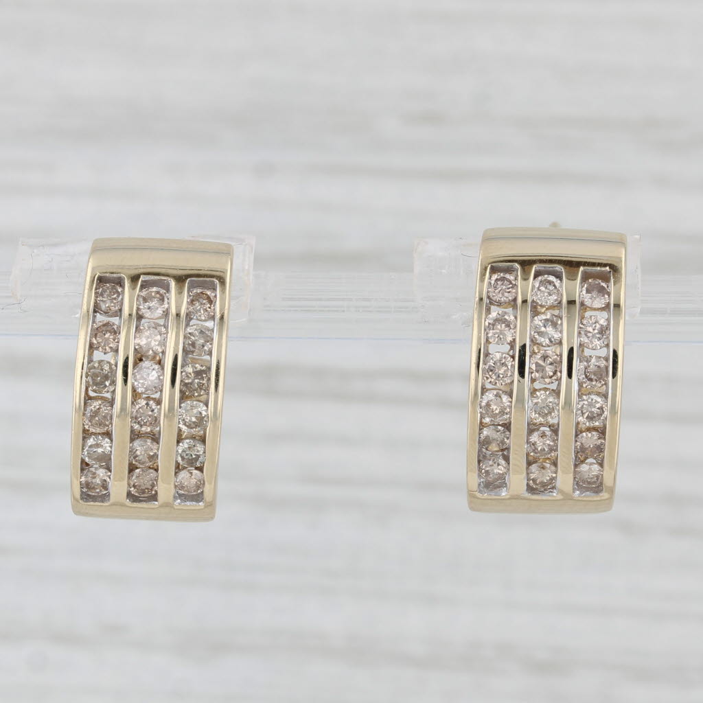 Light Gray 0.76ctw Diamond Journey J-Hook Earrings 10k Yellow Gold Omega Backs