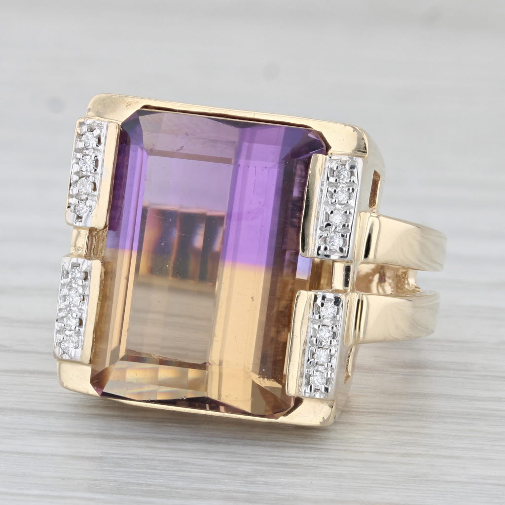 Light Gray 15.32ctw Yellow Purple Ametrine Diamond Ring 14k Yellow Gold Size 7 Cocktail