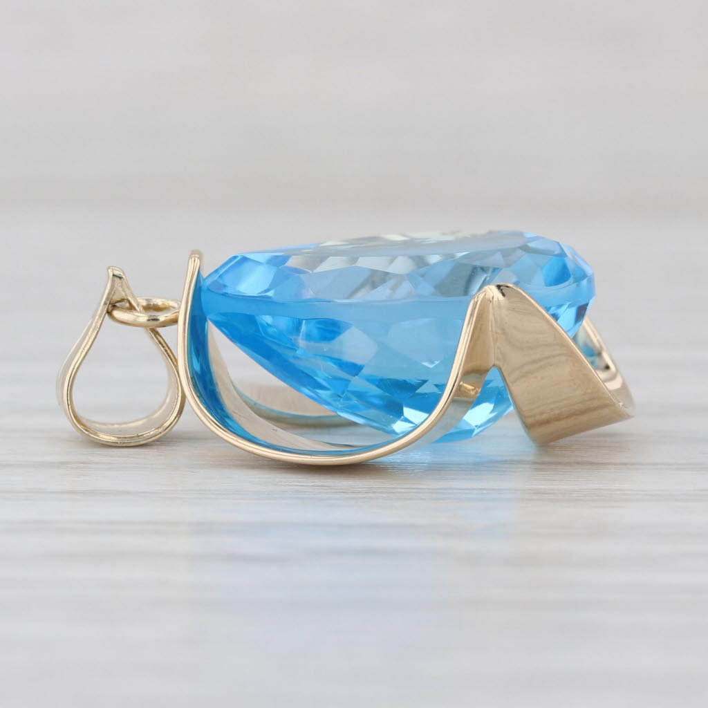 10.70ct Blue Topaz Pear Abstract Frame Pendant 14k Yellow Gold