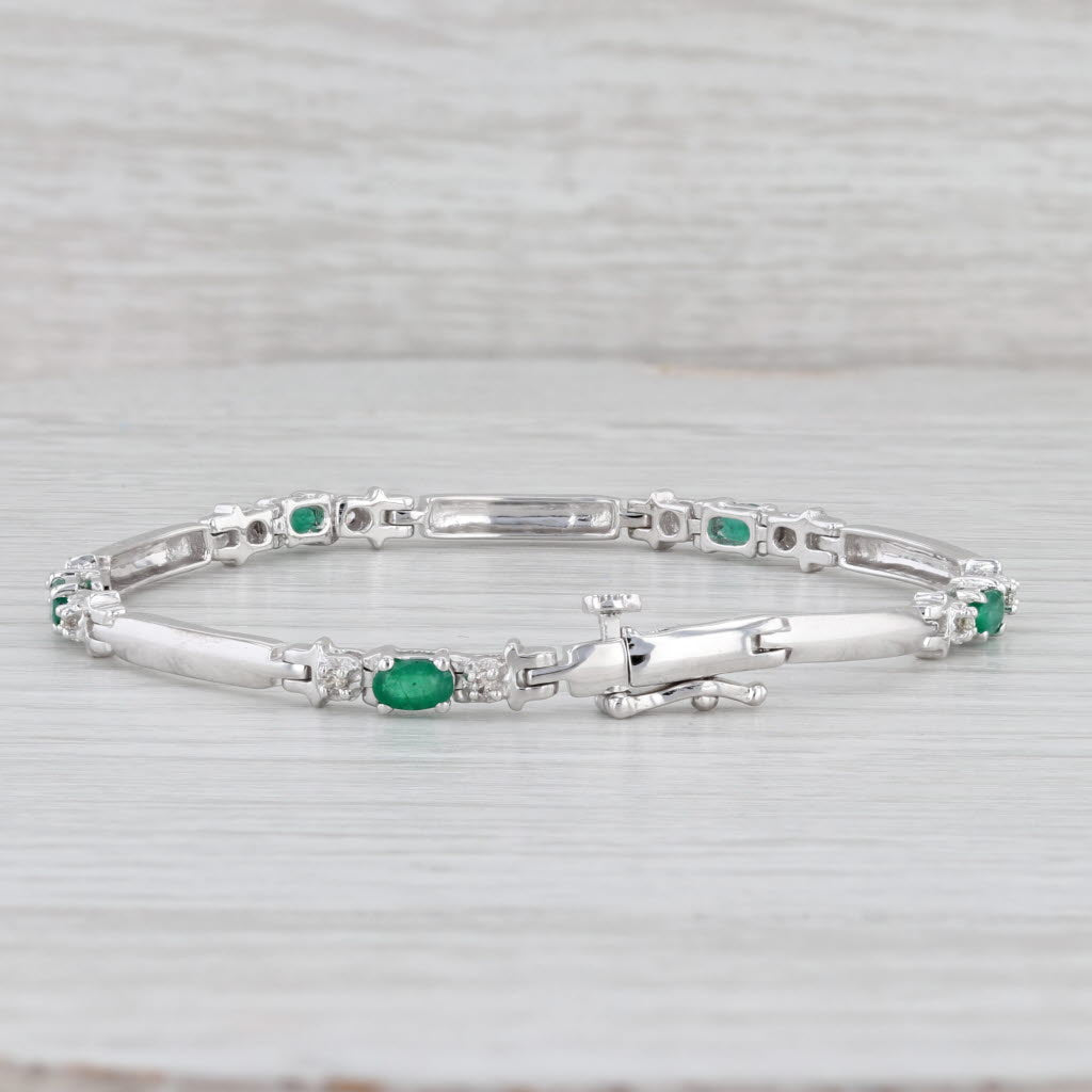 Light Gray 1.40ctw Emerald Diamond Bar Link Bracelet 10k White Gold 7"