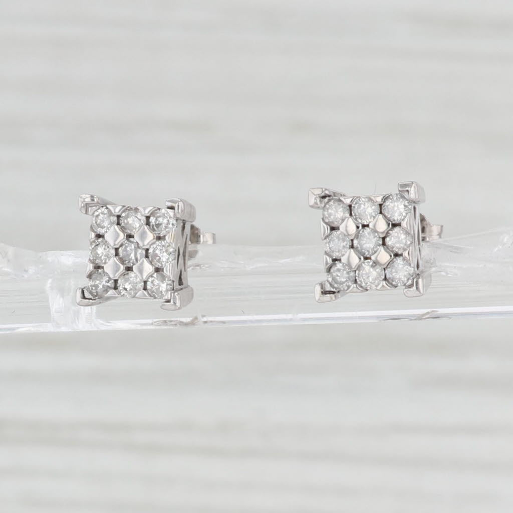 Light Gray 0.45ctw Round Diamond Square Stud Earrings 10k White Gold