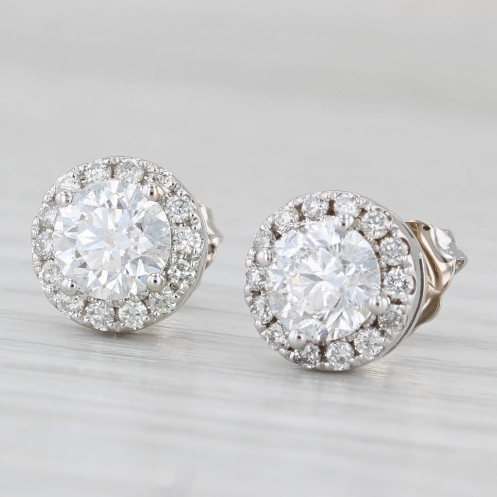 Light Gray 1.26ctw Round Diamond Halo Stud Earrings 14k White Gold