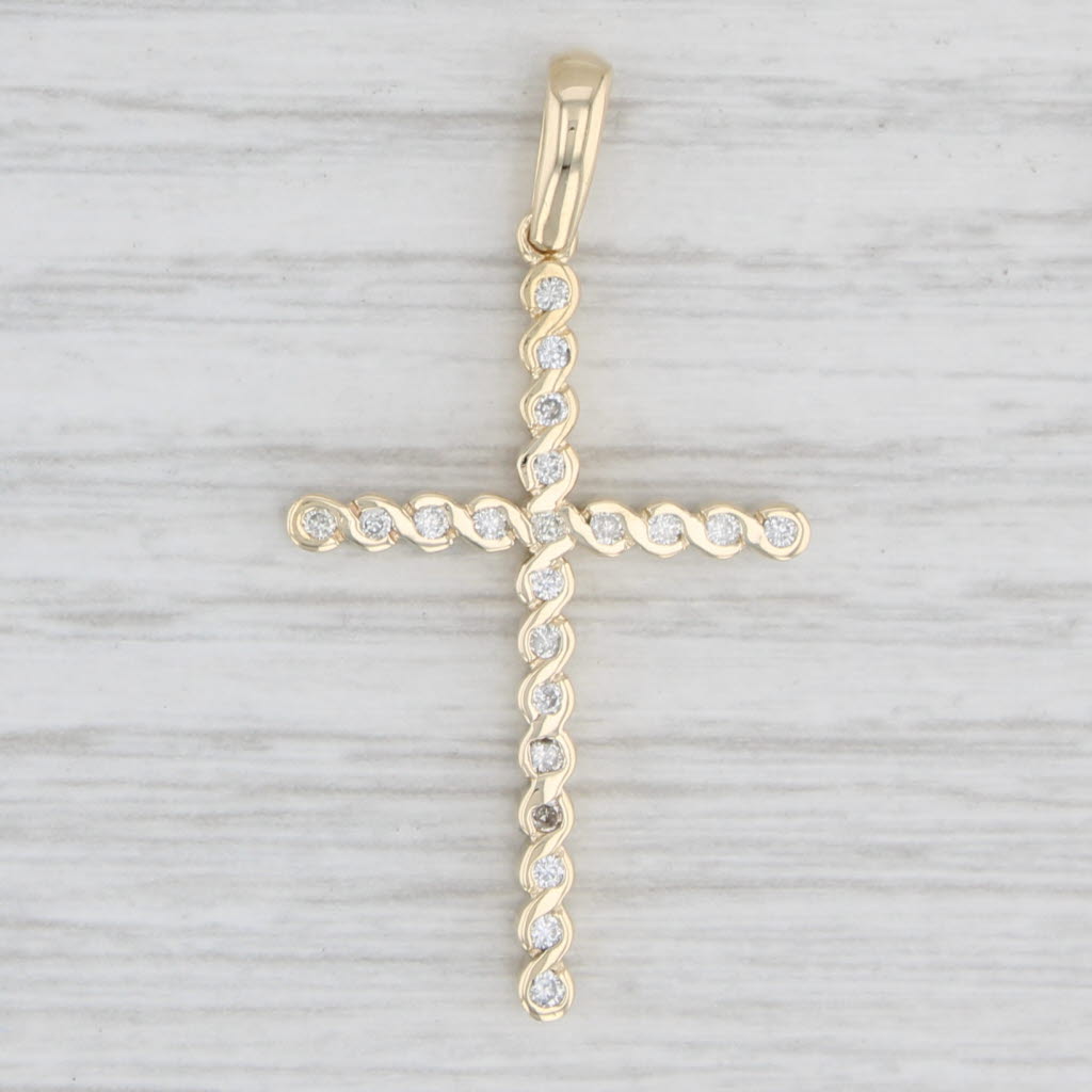 Light Gray 0.25ctw Diamond Cross Pendant 14k Yellow Gold Religious Jewelry