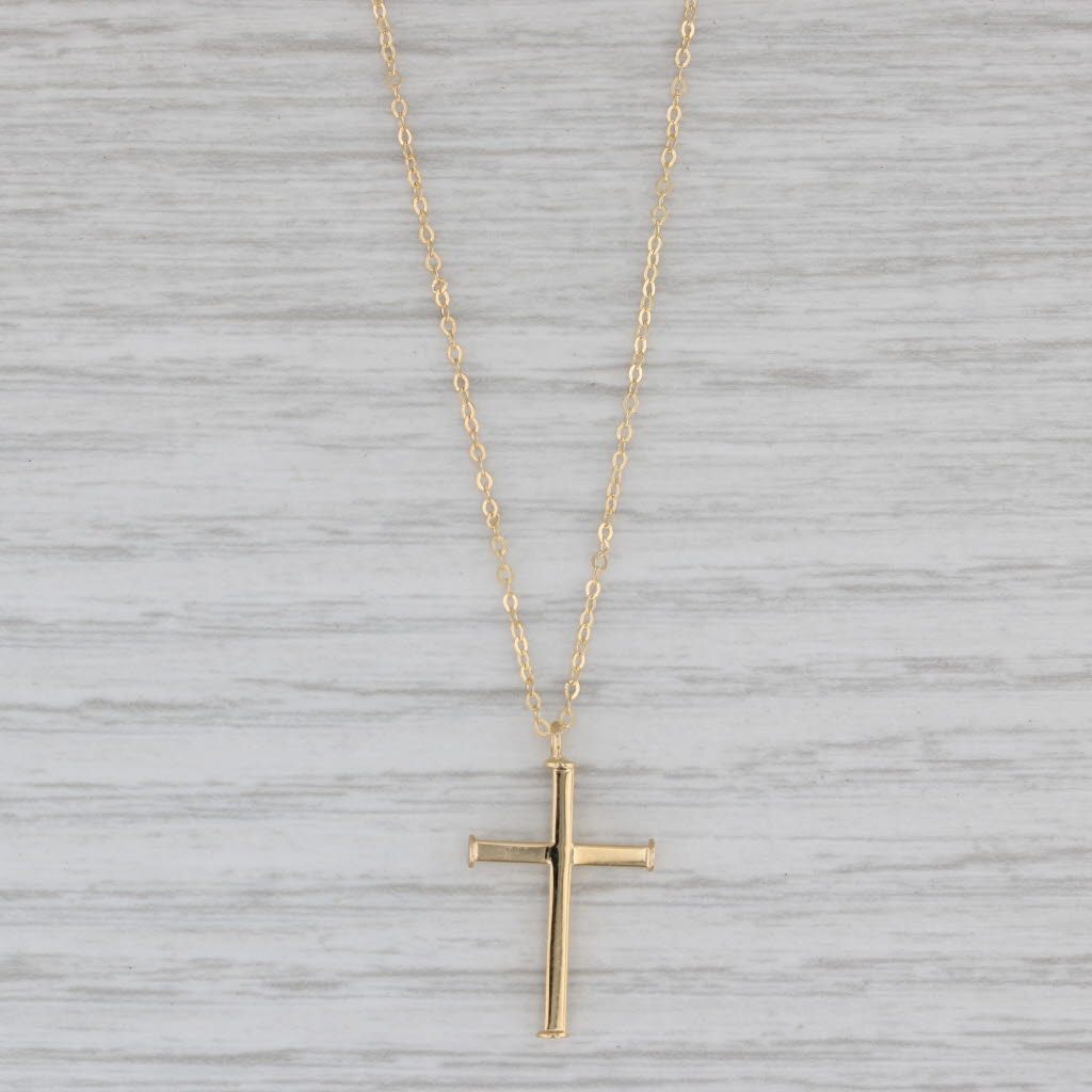 Gray Cross Pendant Necklace 14k Yellow Gold 16" 18" Cable Chain