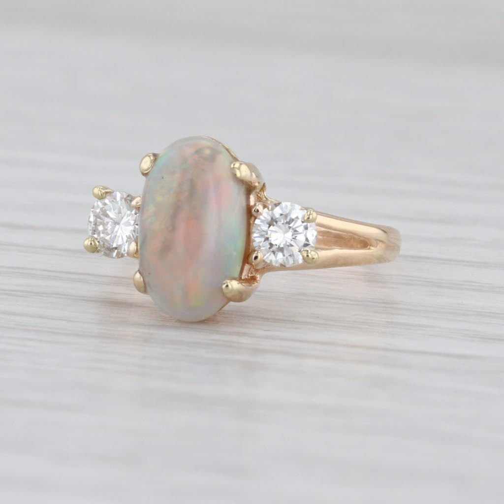 Oval Cabochon Opal Diamond Ring 14k Yellow Gold Size 6.25
