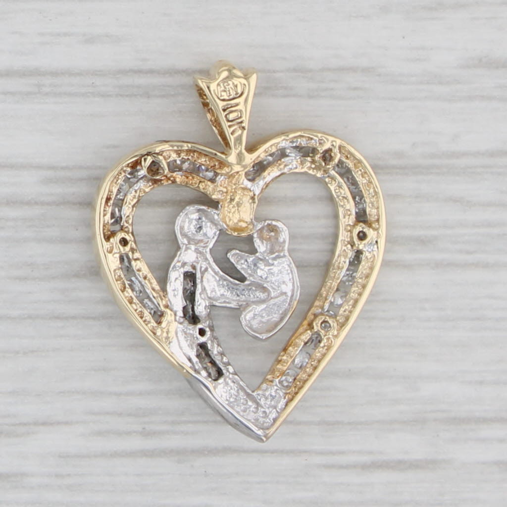 Gray 0.18ctw Diamond Mother & Child Heart Pendant 10k Yellow White Gold