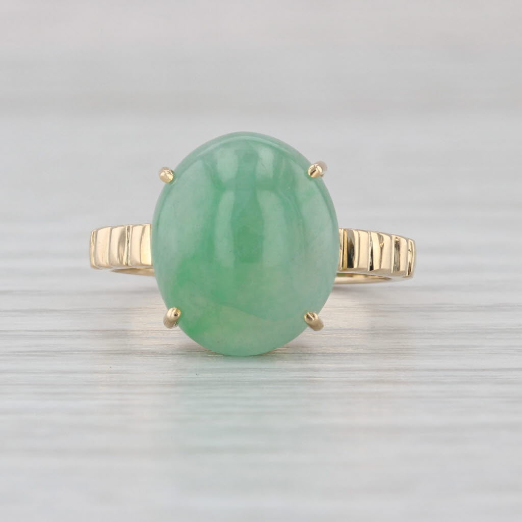 Jadeite Jade Solitaire Ring 14k Yellow Gold Size 6.25 Oval Cabochon
